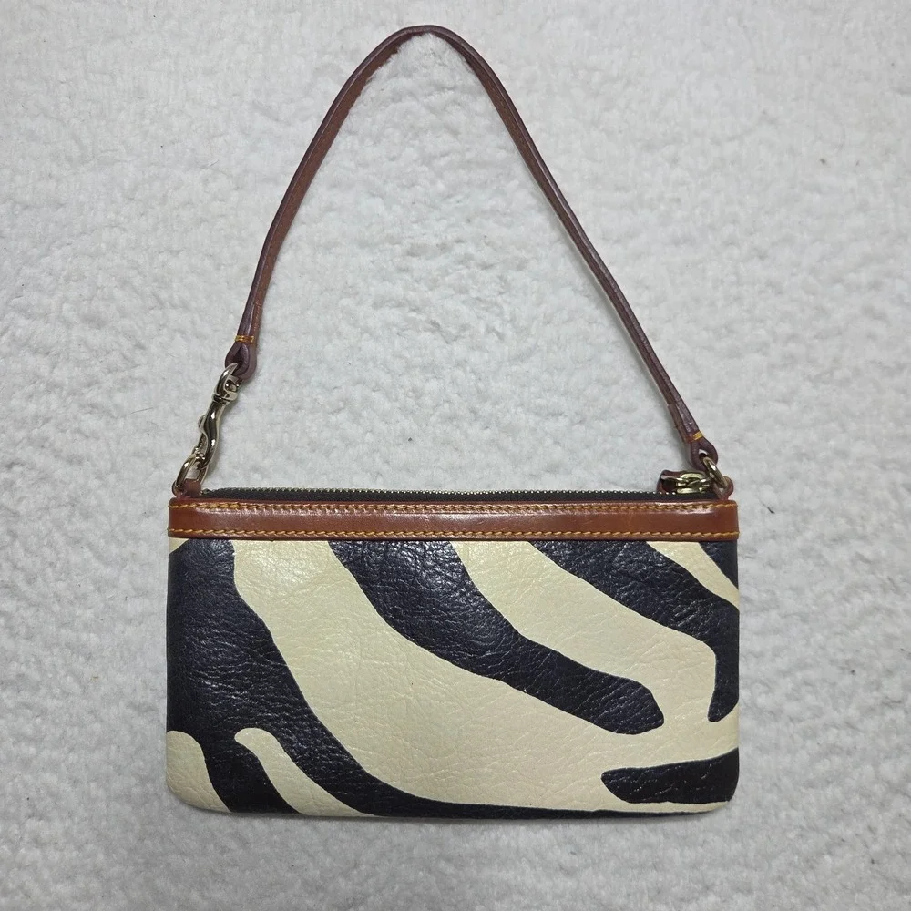 Vintage Dooney And Bourke Wristlet Hand Coin Bag Zebra Print Leather Bratz
